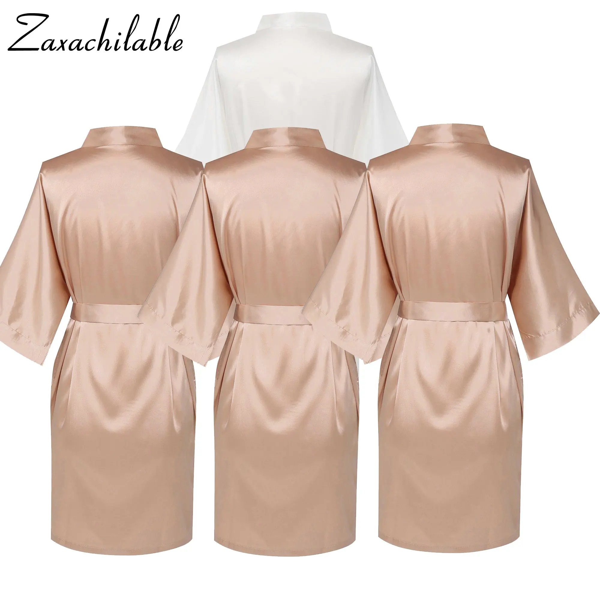 

2019 New Bridesmaid Bride Satin Robe, Wedding Bath Robe bridesmaid robes wedding Solid Knee-Length women robe