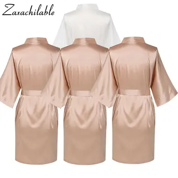 

2019 New Bridesmaid Bride Satin Robe, Wedding Bath Robe bridesmaid robes wedding Solid Knee-Length women robe