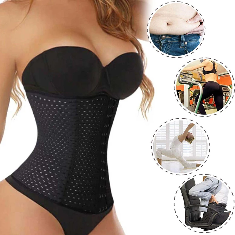 Waist Trainer Corset Steel Boned Body Shaper Tummy Fat Burner Slimming Belt Modeling Strap Black Beige