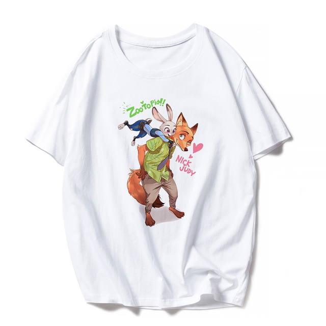 Look Fashion Fox Nick Rabbit Judy Graphic T Shirt Adult Unisex Tops Base Funny Girl Boy Disney Zootopia Kids Tshirt