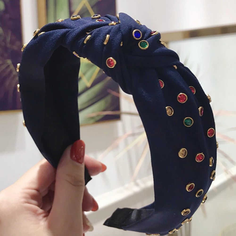 Fashion Hair Accessories Headdress Party Hoop Cross Tie Gift Colorful Diamond Bow Knot Wide Side Elastic Casual Women Headband