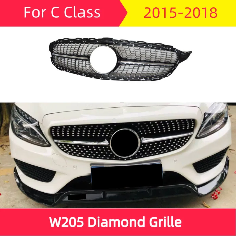 Алмазная Передняя решетка для mercedes W205 подходит для- C Класс C180 C200 C300 спортивный передний гриль ABS не подходит C63 C63s