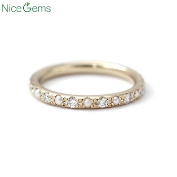 

NiceGems Solid14K Yellow Gold Eternity Ring With Moissanite and Pear Ring stackable wedding ring 2.7mm widths for women Jewelry