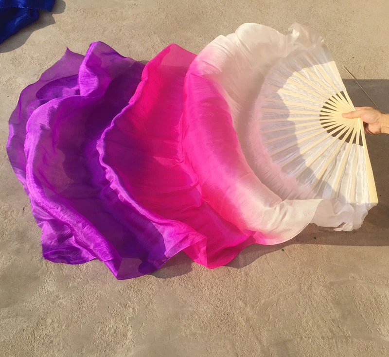 6 Colors 1 pair left + right 100% silk belly dance fan veil 1.5m 1.8m long