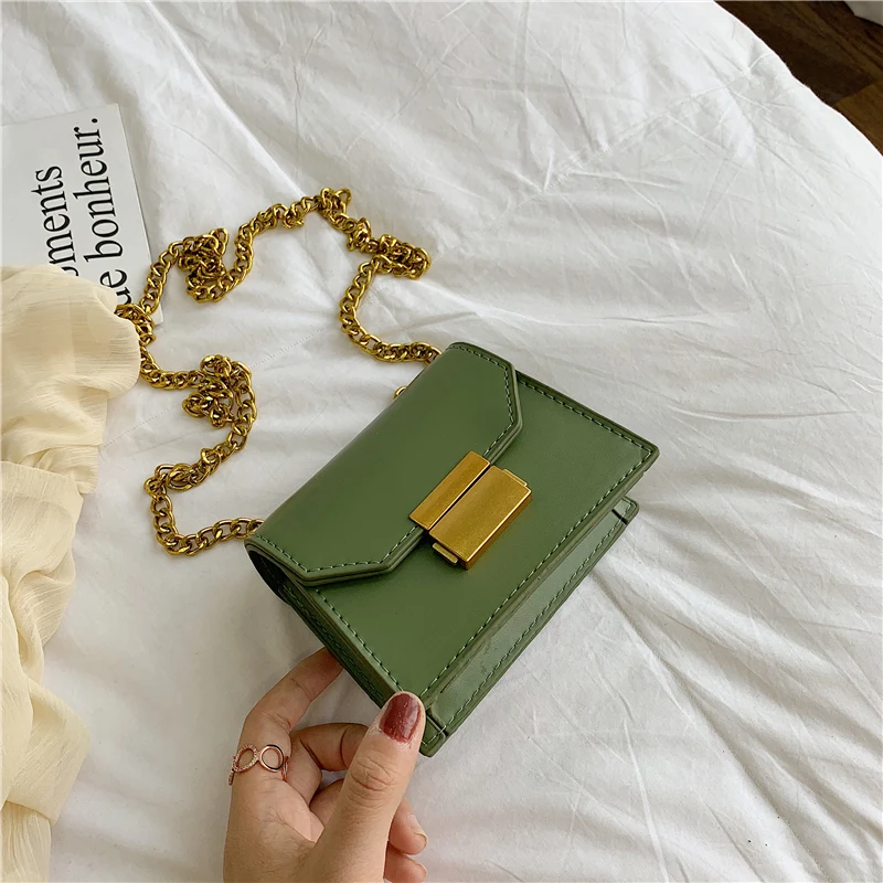 Green small Шикарная цепь плеча сумки-мессенджеры Модный маленький женский мешок случайные женские сумочки замок цепи плеча сумки-мессенджеры кошельки - Цвет: Green small