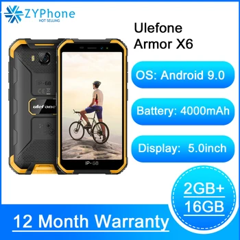 

IP68 Waterproof Rugged Smartphone 2GB 16GB Android 9.0 4000mAh Face ID 8MP Cellphone Outdoor 3G Mobile Phone Ulefone Armor X6