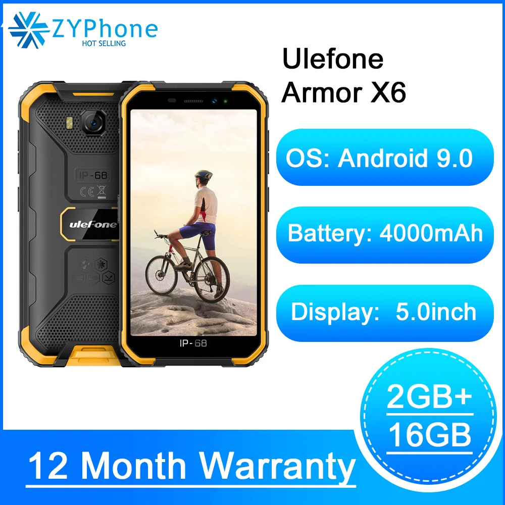 IP68 Waterproof Rugged Smartphone 2GB 16GB Android 9.0 4000mAh Face ID 8MP Cellphone Outdoor 3G Mobile Phone Ulefone Armor X6 IP68 Waterproof Rugged Smartphone 2GB 16GB Android 9.0 4000mAh Face ID 8MP Cellphone Outdoor 3G Mobile Phone Ulefone Armor X6