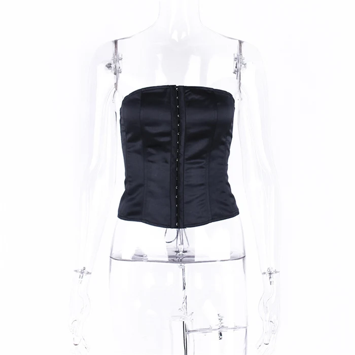 Solid Strapless Tube Top Women Sexy Backless Criss Cross Lace Up Stretchy Tops Bodycon Bottoming Vest Chic Streetwear Tank Top - Цвет: Черный
