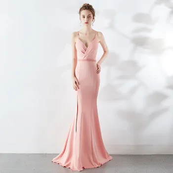 

Women's Sexy V-Neck Solid Color Mermaid Long Dresses Fashion Solid Color Sleeveless Slit Dress For Evening Party