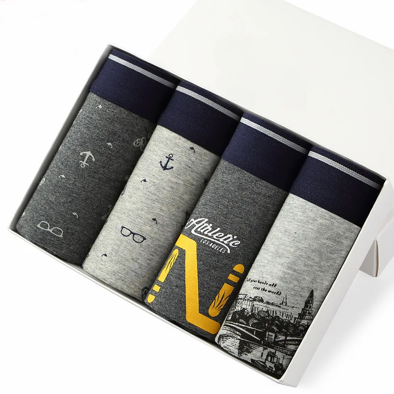 Трусы боксеры мужские 4 шт./лот хлопковые удобные дышащие с U образным выпуклым