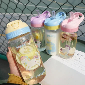 

Korea Children' Unicorn Straw Glass with Rope High Temperature Cup 500ml Large Capacity Outdoor Portable Leak-proof Water Bottle