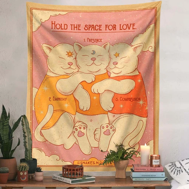 Aranyos Macska Gobelinfalfal Lógó Holó A Szerelemhez Rajzfilm Fali Művészeti Kárpitok Nappali Gyerekek Szoba Hálószobájához - Image 2