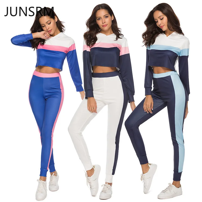 

Two-piece autumn new style contrast color stitching long-sleeved trousers fashion casual sports suit women's clothing