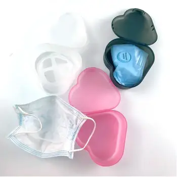 

Mask Storage Bins Mask Heart Shape Packaging Box Reusable Small PP Portable 3 Colors Organizer Storage Box Face Shield Boxes
