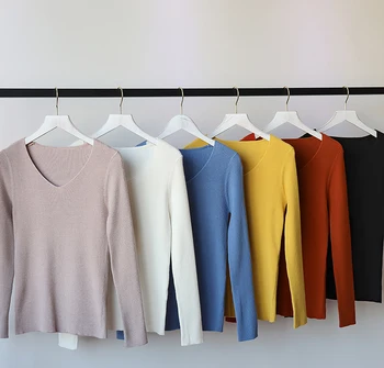 

Pullover Knit Sweater Women Winter Clothes Women Jumper V Neck Soft Rib Knitted Winter Tops Knitwear Pull Femme Sweaters