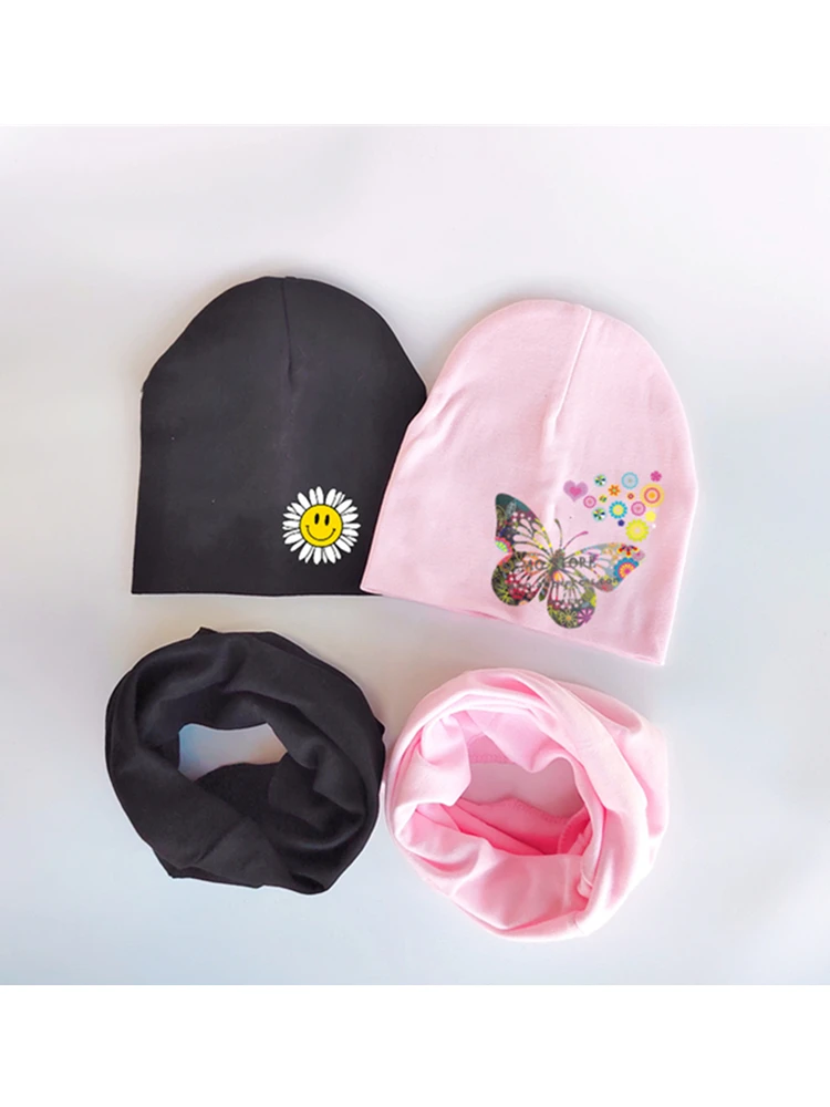 butterfly floral colorful flower Baby Hats scarf set for Girls boys Kids