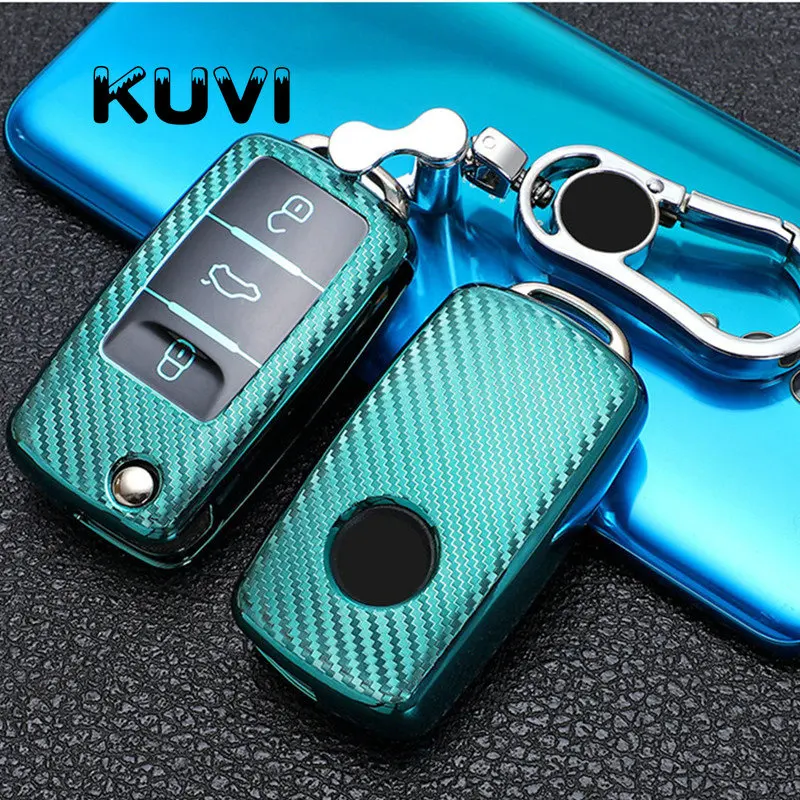 Tpu Carbon Filber Car Key Case Cover For VW Volkswagen Polo Tiguan Passat B5 B6 B7 Golf 4 5 6 MK6 Jetta Lavida For Skoda Octavia