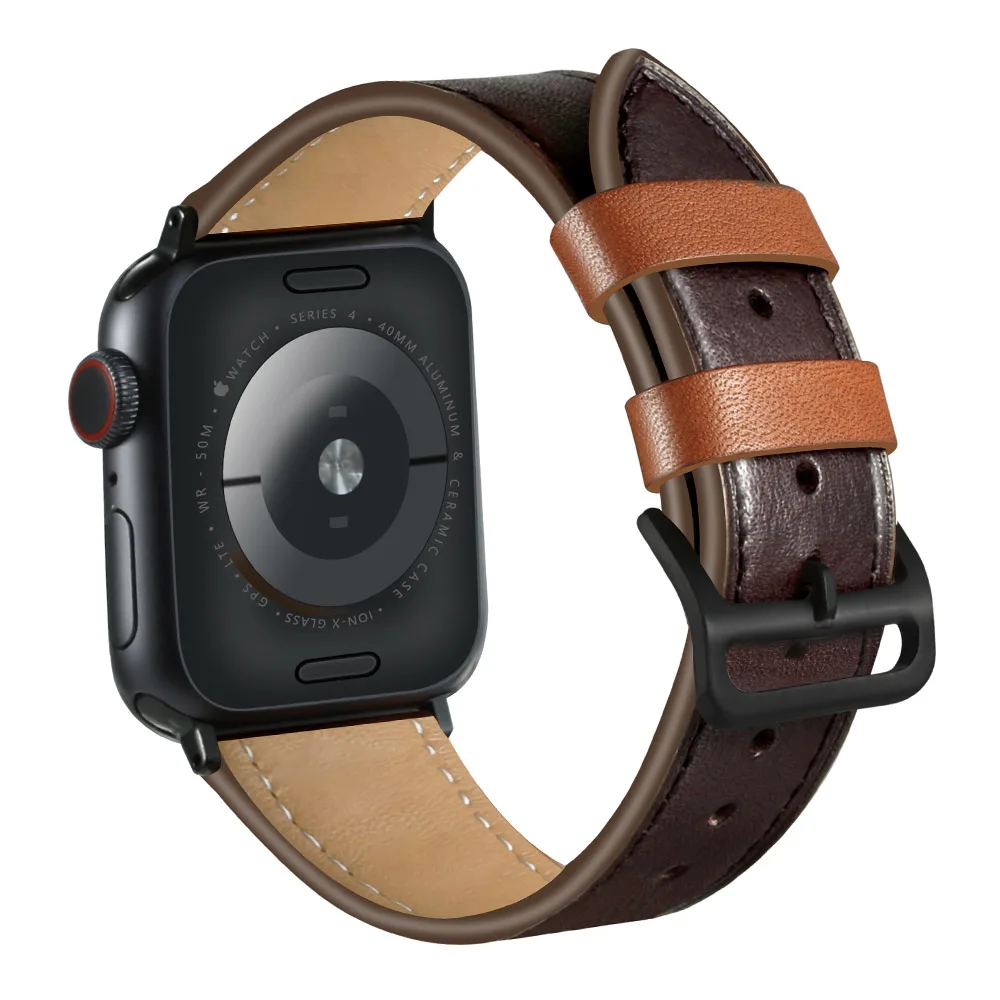 Coffee Дизайн двухцветный кожаный ремешок на запястье для Apple Watch 40 мм 44 мм 38 мм 42 мм браслет серии 5 4 3 2 1 ремень - Цвет ремешка: Coffee