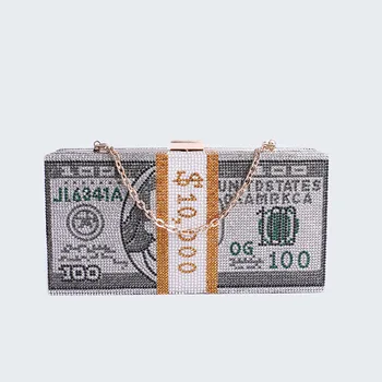 

2020 new diamond-encrusted US dollar bag Europe and the United States full of diamond banquet bag one-shoulder lady's bag