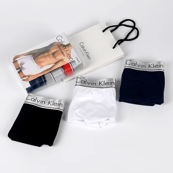 Calvin Klein-Calzoncillos Bóxer de algodón para hombre, ropa interior, Sexy, transpirable, lote de 3 unidades