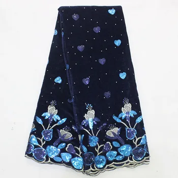 

Hot Sell Velvet African Lace Fabric 2020 High Quality Sequin Embroiderey 5 Yards Nigerian Party Women French African Lace Fabric