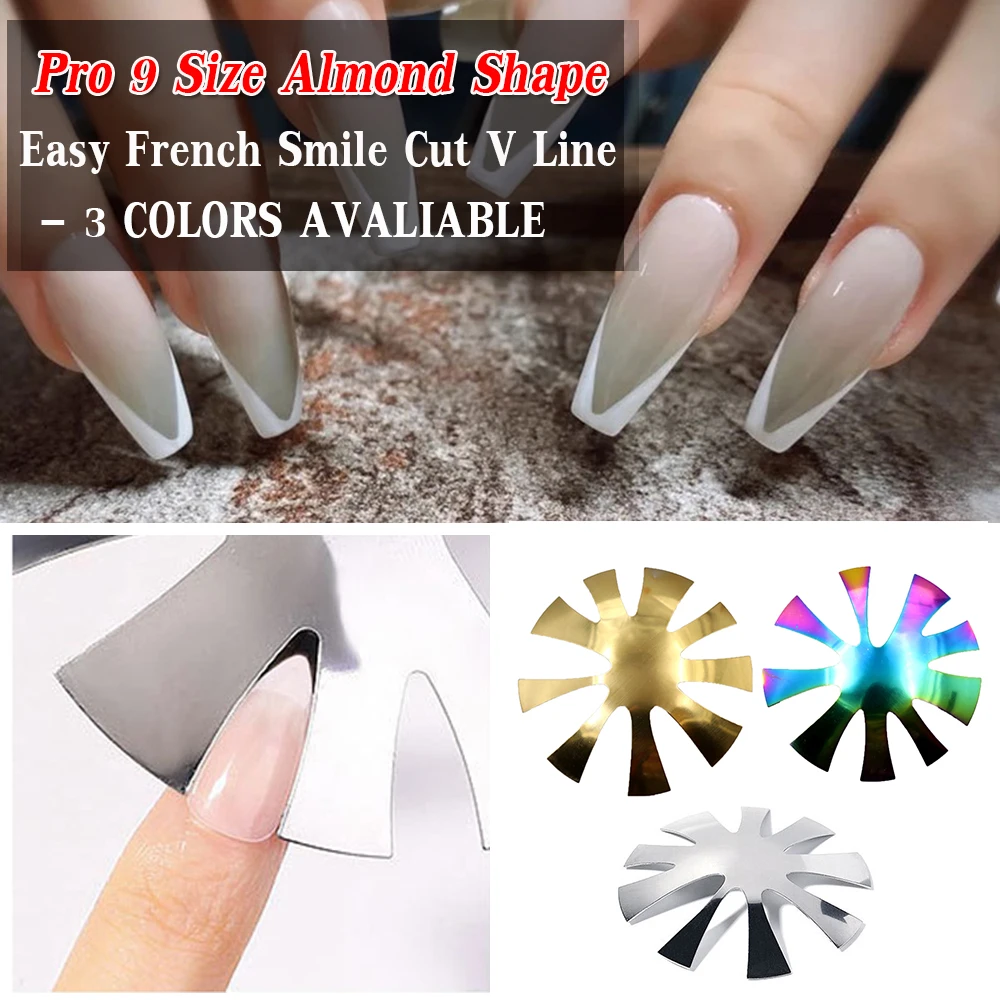 Nuovi Suggerimenti A Forma Di Mandorla Multicolore Manicure Edge Trimmer Nail Cutter Pro 9 Dimensioni Easy French Smile Cut V Line Kit Di Strumenti Pe