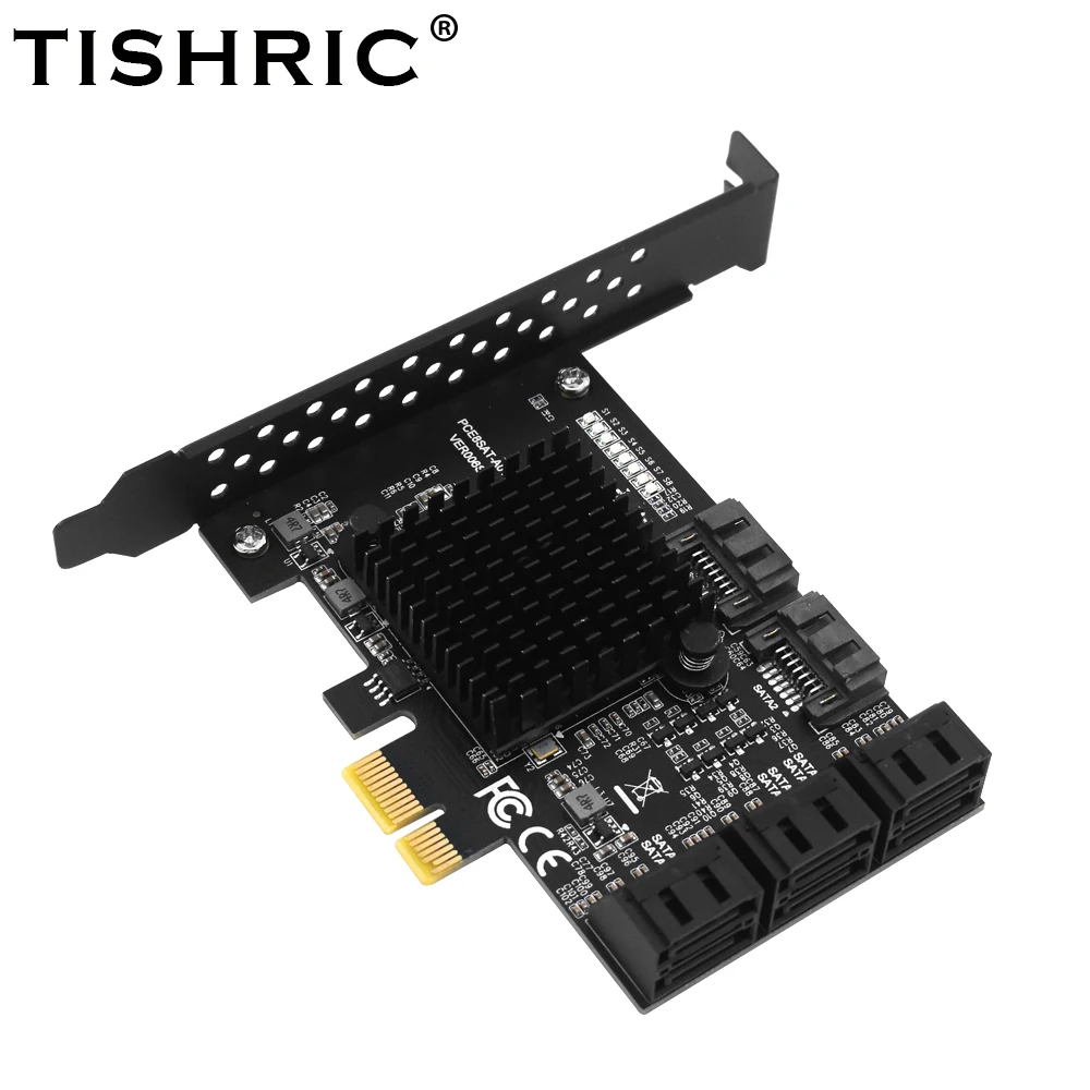 Плата расширения TISHRIC Pcie 1X К 8 SATA PCI Express Райзер с усилителем контроллер PCI-E X16 для HDD