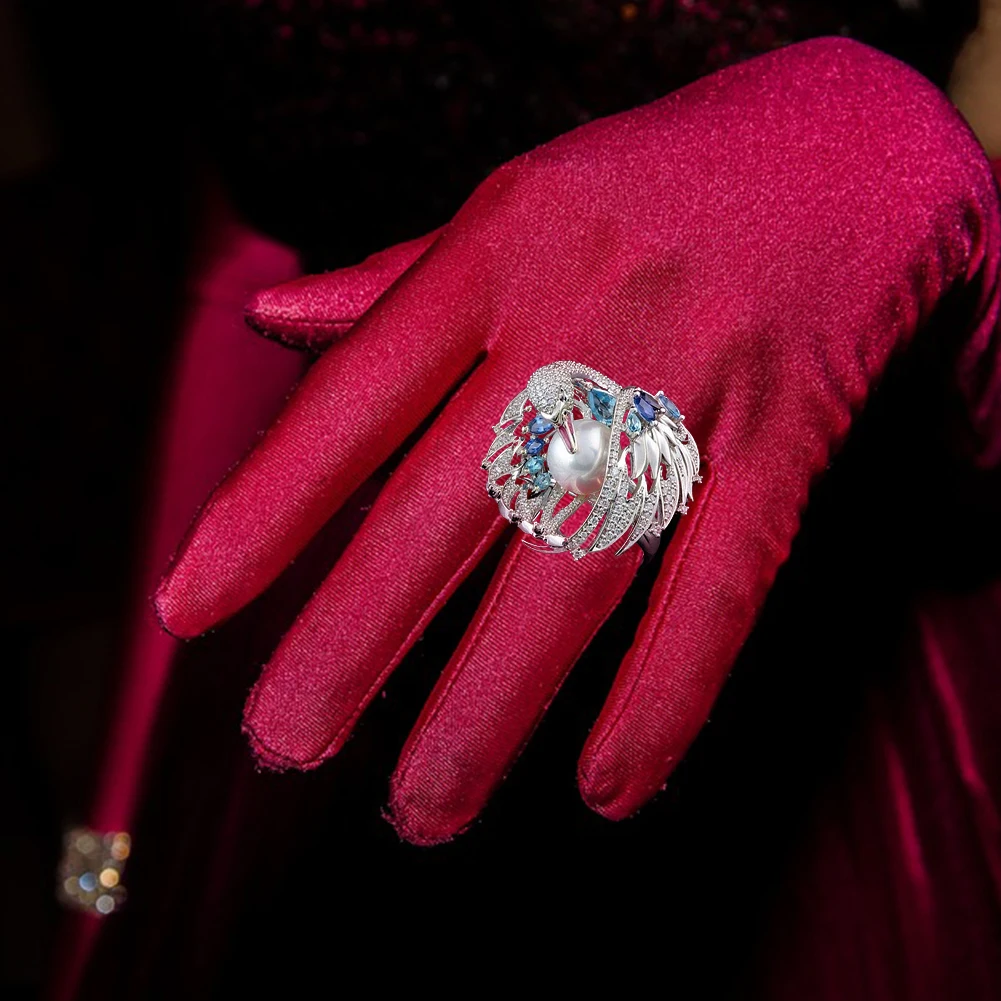 Новое блестящее Роскошное винтажное жемчужное свадебное кольцо с белым лебедем обручальные кольца для женщин и девушек вечерние подарки женские ювелирные изделия Anel bijoux