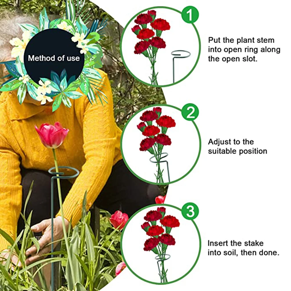 Single Stem Support Stake Plant Cage Support Ring for Flowers Amaryllis Tomatoes Peony Lily Rose 45 cm/17.7 inch Long HiGift 10 Pack Plant Support Stakes for Potted Plant Indoor 