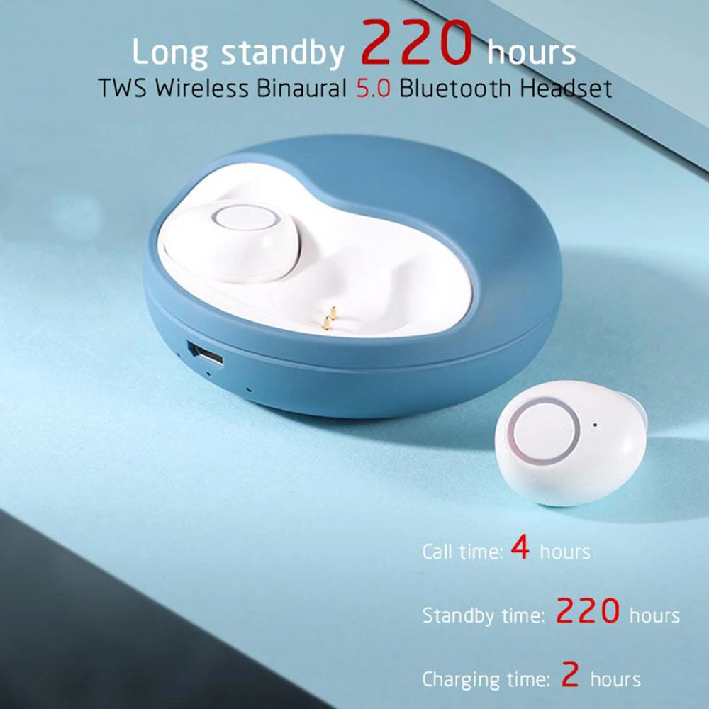 Мини Bluetooth 5,0, гарнитура, беспроводная гарнитура, 3D стерео Спортивные Беспроводные наушники, наушники, 500 мАч, перезаряжаемые для наушников