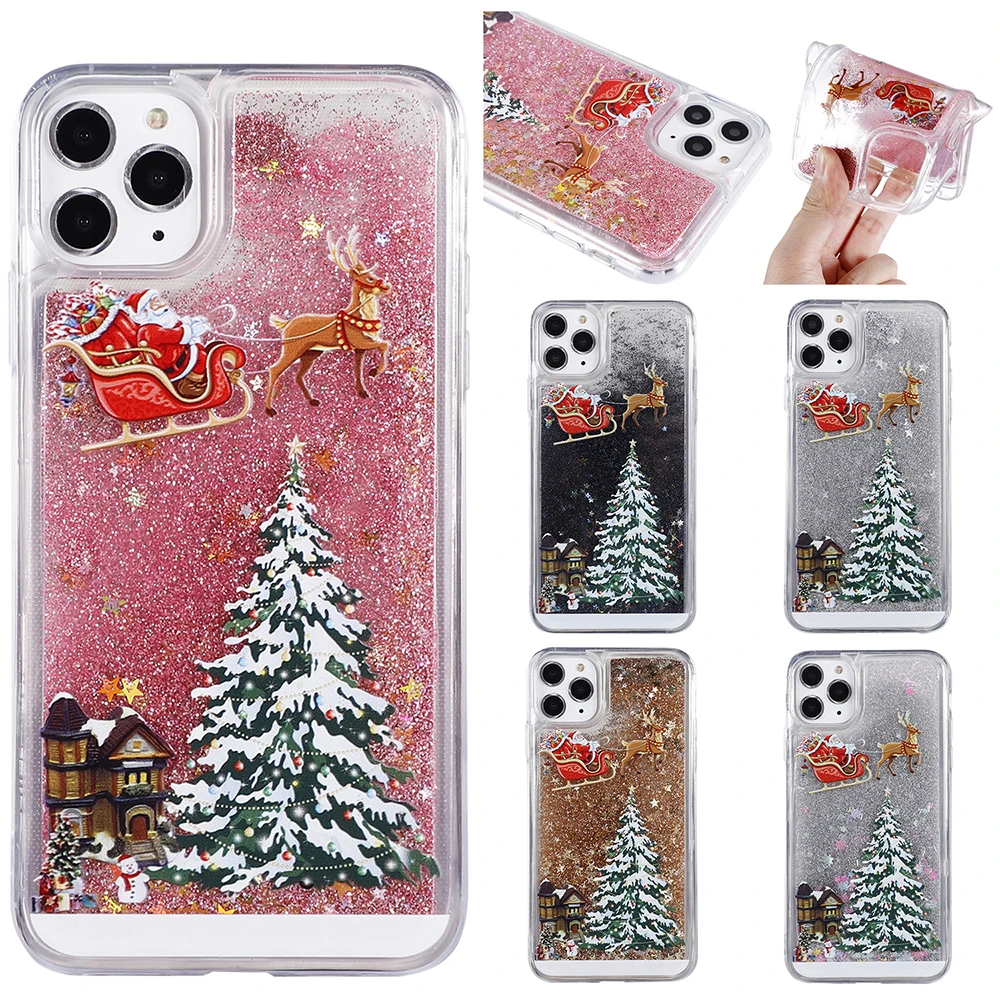 Dynamic Liquid Quicksand Christmas Phone Case For iPhone 11 Pro XS Max X XR 6 6S 7 7Plus 8 8Plus Bling Hard PC Back Cover |