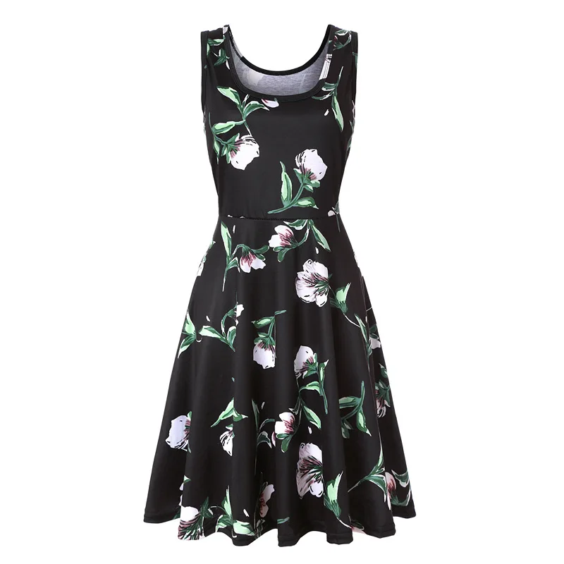 Plus Size Women Sleeveless O-Neck Print Dress Casual Sweet Vintage Floral A-Line Party Dress Summer Beach Dress Vestidos - Цвет: A8268-11