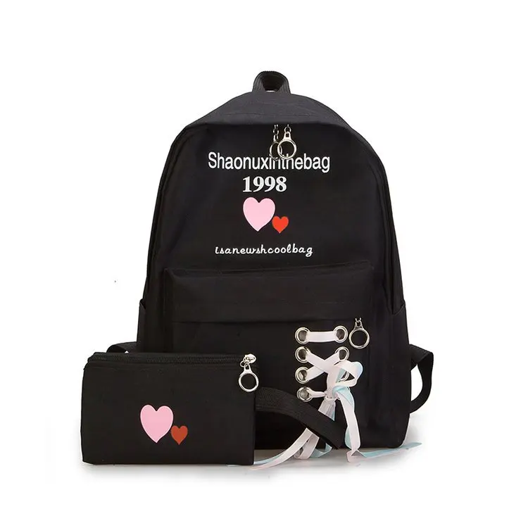 

Backpack Hot Selling New Style Casual Fashion Street Peach Heart Printed Two-Piece Set Men And Women Schoolbag