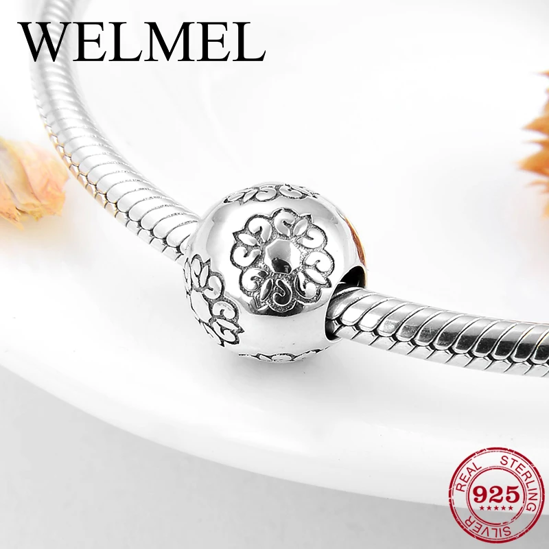 

Authentic 925 Sterling Silver Stamp Flowers Round beads Fit Original Pandora Bracelet Jewelry making Mother's Day gift 2019