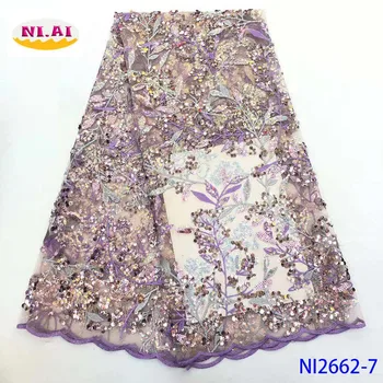 

NIAI African Sequins Fabric French Tulle Mesh Lace Fabric For Bridal Material 2020 High Quality Nigerian Lace Fabrics NI2662-7