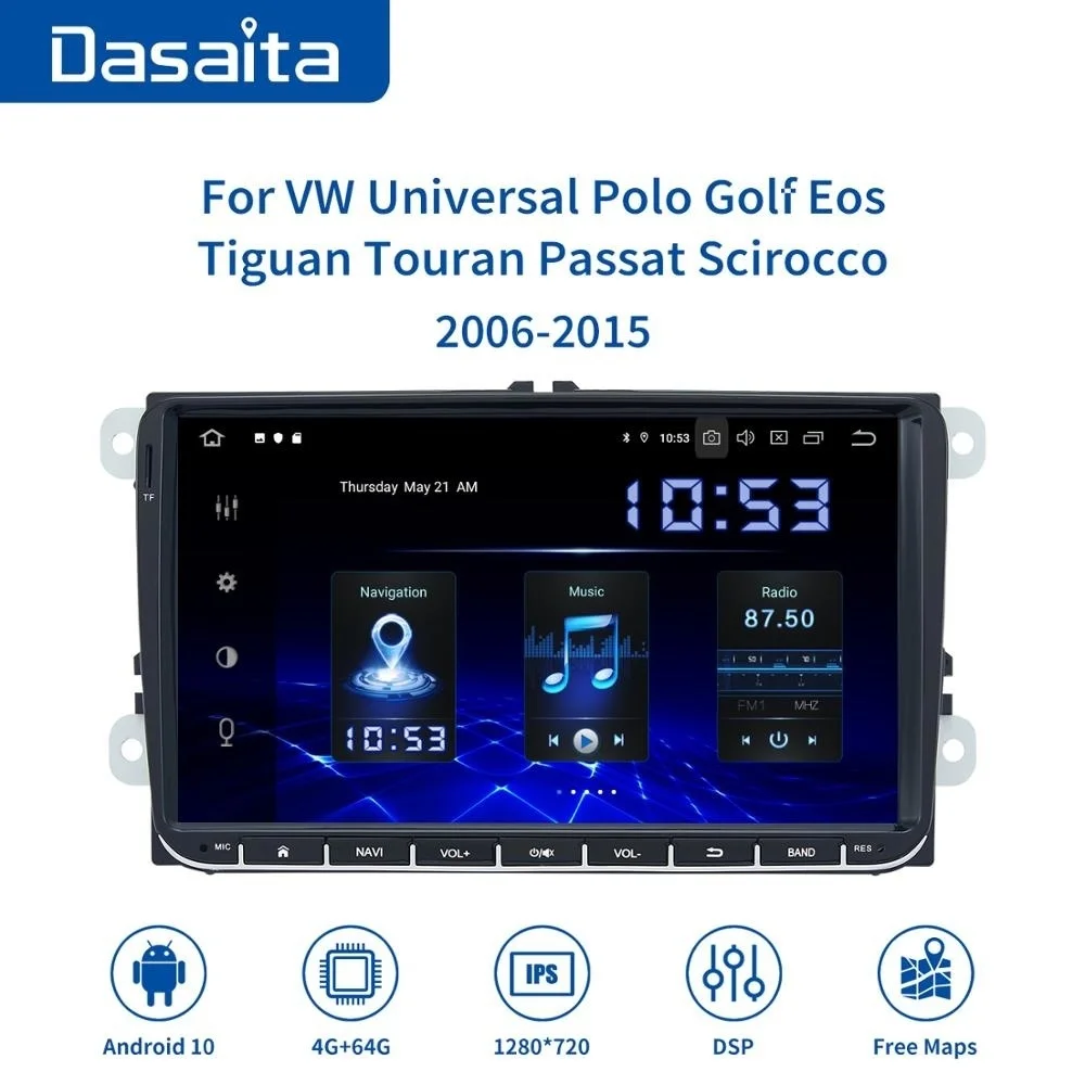 Dasaita для VW GPS Polo Golf Eos Tiguan Seat leon Passat 9 дюймов IPS экран 2 Din автомобильное радио Android Carplay