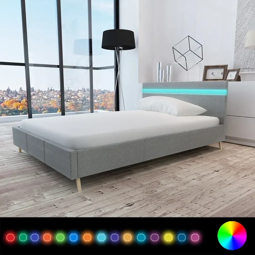 

Modern Bed Frame with LED Fabric 140 x 200 cm Bed Base Wood Bed Fashion Bedsteads Double Bed for Bedroom Doom room
