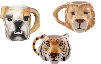 

3D realistic animal pet dog lion tiger head ceramic cup creative color painting animal coffee cup milk tea mug