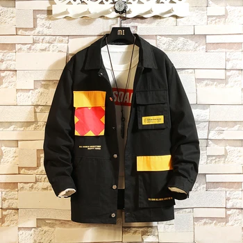 

UYUK2019 Autumn/winter Casual Fashion Trend Harajuku Multi-pocket Lapel Patchwork Color Contrast Men's Jacket Clothes