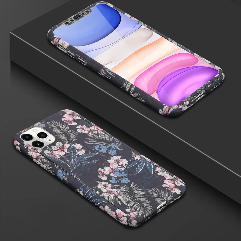 Чехол с цветочным принтом для iPhone 11 Pro Xs Max 360 градусов Защита задняя крышка на весь