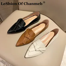 LeShion Of Chanmeb – Espadrilles en cuir de vache véritable pour femmes, chaussures plates, souples, à bout pointu, avec nœud papillon, nouvelle collection 2021