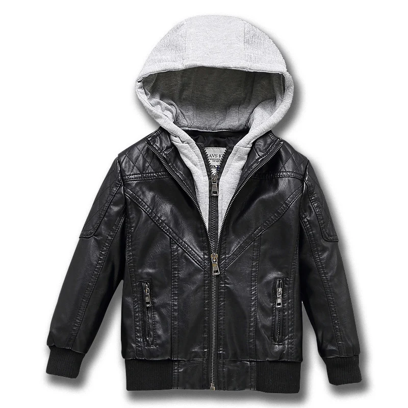 incredible Spring Boys Jacket can detached Hood Leather Winter Warm Child Coat Thicken PU Leather Casual Child