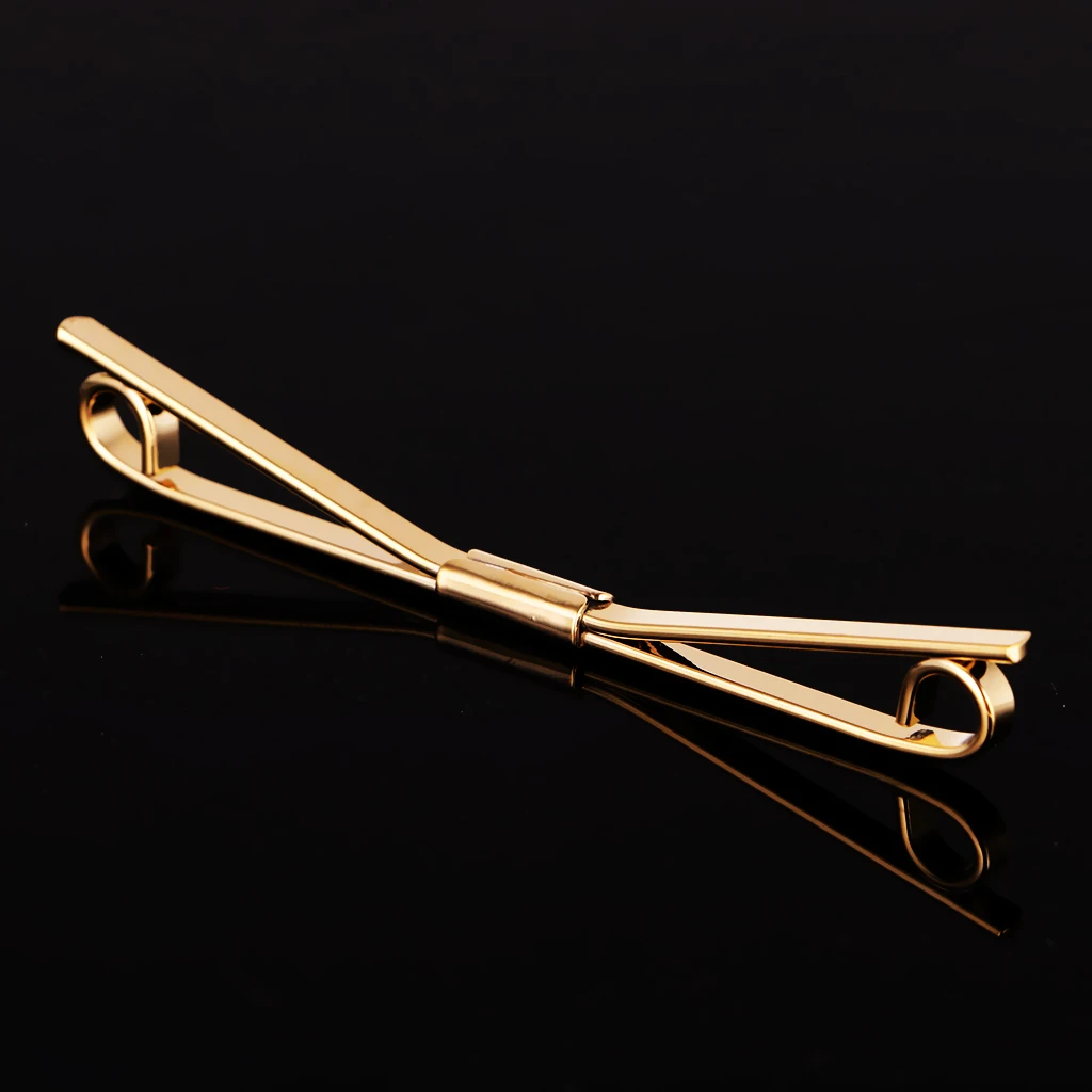 2Pcs Mens Gold Necktie Tie Clip Bar Clasp Cravat Pin Skinny Brooch Collar