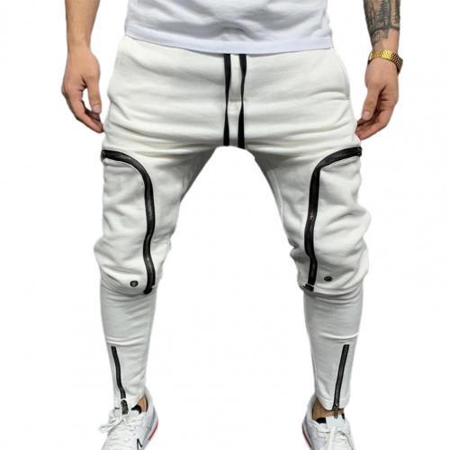 Men Pants Solid Color Drawstring Casual Multi Zippers Pockets Trousers Streetwear Multi Zippers Pockets Jogger Trousers