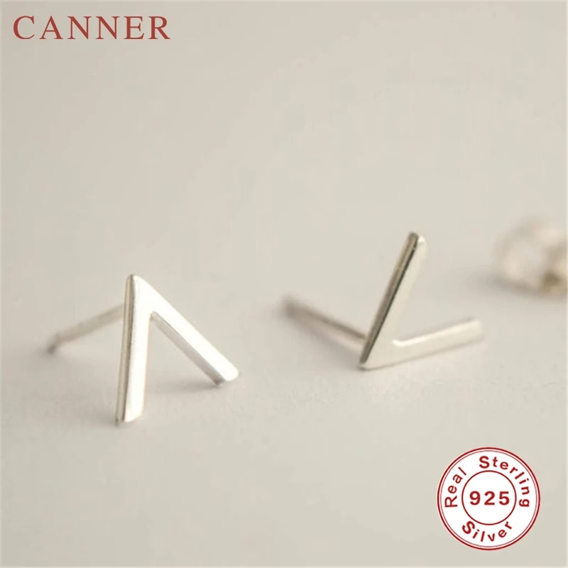 

925 Sterling Silver V Letter cute Stud Earrings 2019 Simple Mini Geometric Triangle Gold Earrings for Women Fashion Jewelry