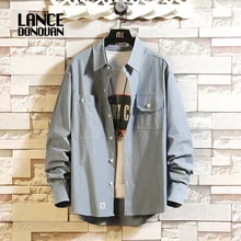 Janpan Стиль Уличная Повседневная джинсовая рубашка весна осень Мужская рубашка с длинным рукавом высокое качество свободная брендовая одежда