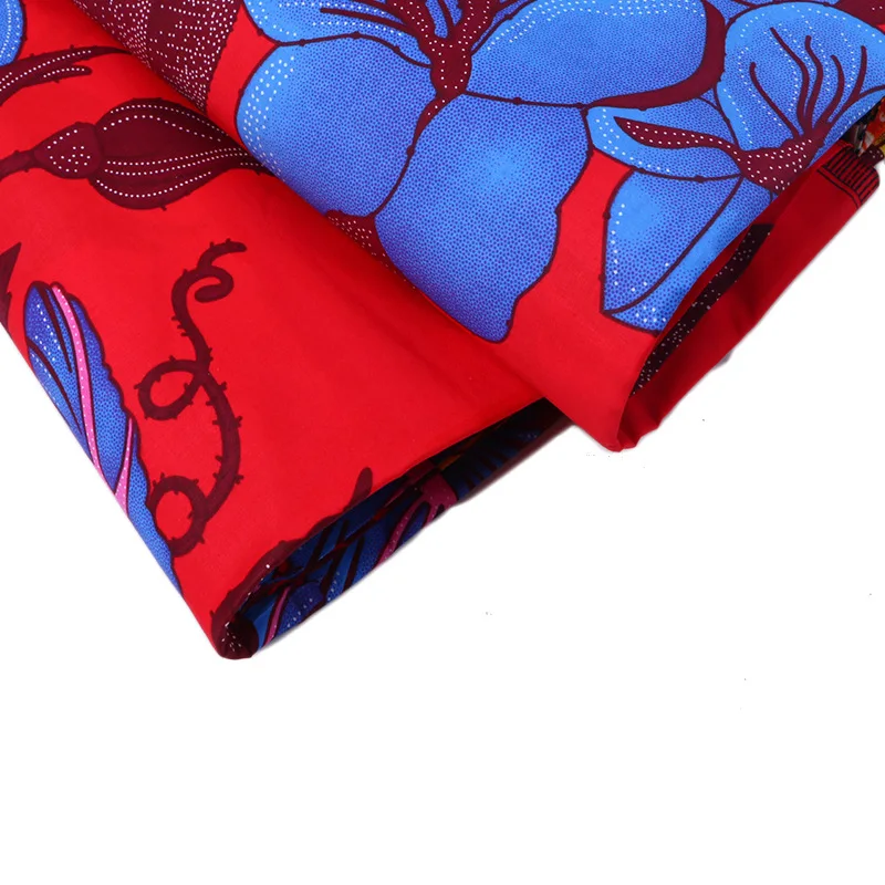 Excellent Wonderful Colorful Flower Print Red Polyester African Veritable Guaranteed Real Dutch Wax Print Fabric 6 Yards