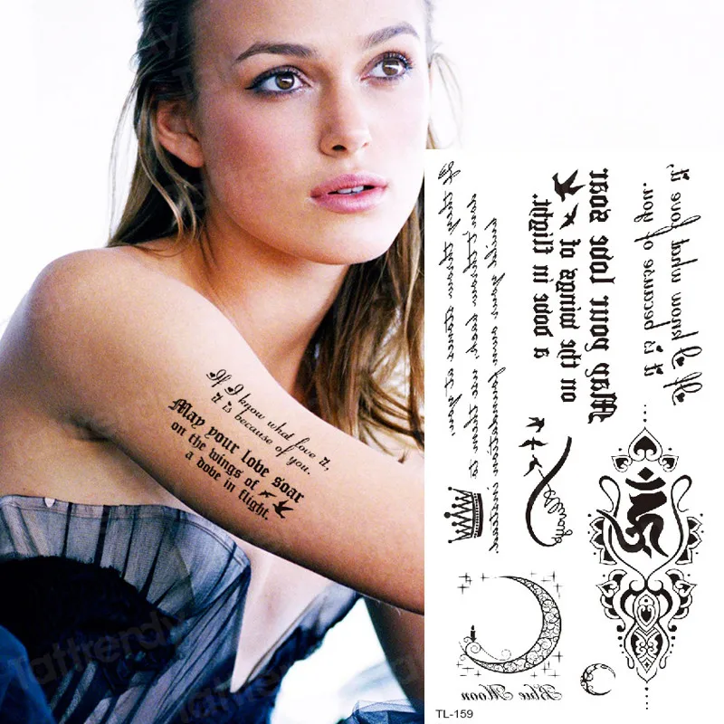 

Водостойкие Временные татуировки для женщин и мужчин, минималистичные татуировки, черные слова, наклейки Менди, татуировки и боди-арт тату, искусственная переводка