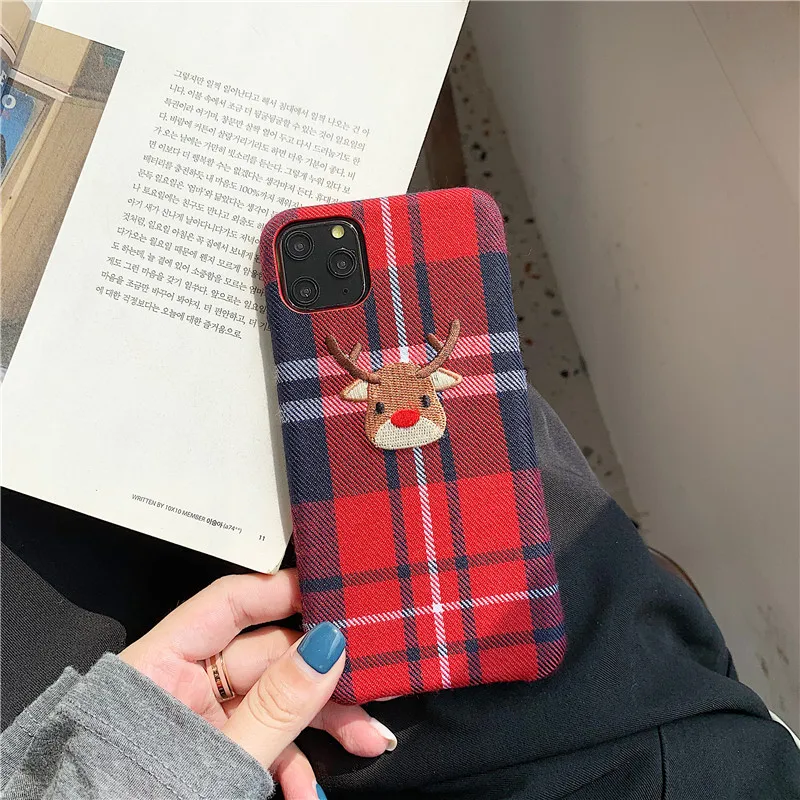 Милый мультяшный клетчатый чехол для телефона с рисунком лося iPhone X Xs Max Xr 11 Pro max
