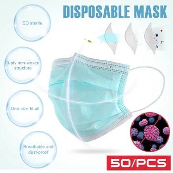 

50Pcs 3 Laye Mask dust protection Masks Disposable Face Masks Elastic Ear Loop Disposable Dust Filter Safety Mask Anti-Dust